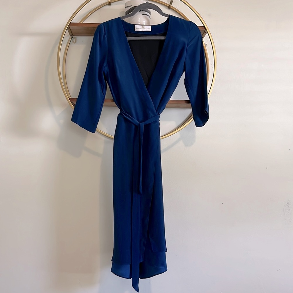 Amanda Uprichard Navy Blue Wrap Midi Dress